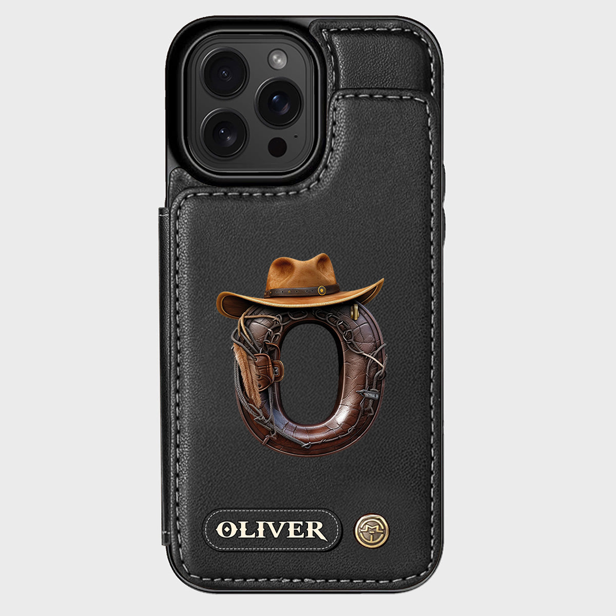 Étui portefeuille/téléphone personnalisé style western avec initiale du prénom - Cowboy/Cowgirl