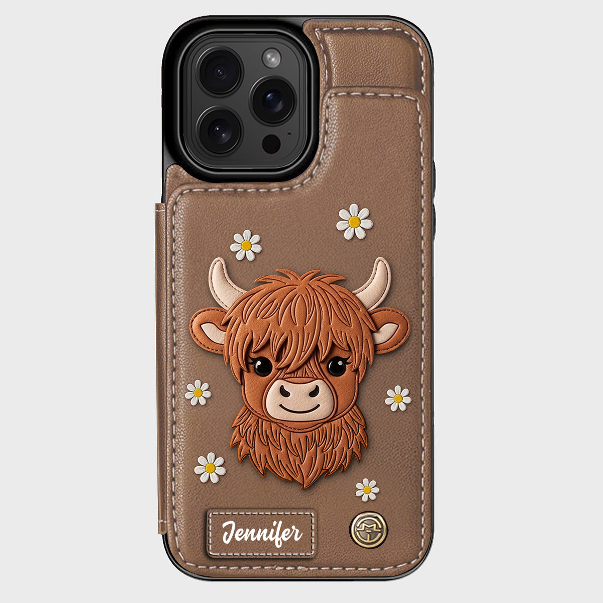 Adorable vache des Highlands - Étui portefeuille personnalisé pour téléphone avec une vache des Highlands