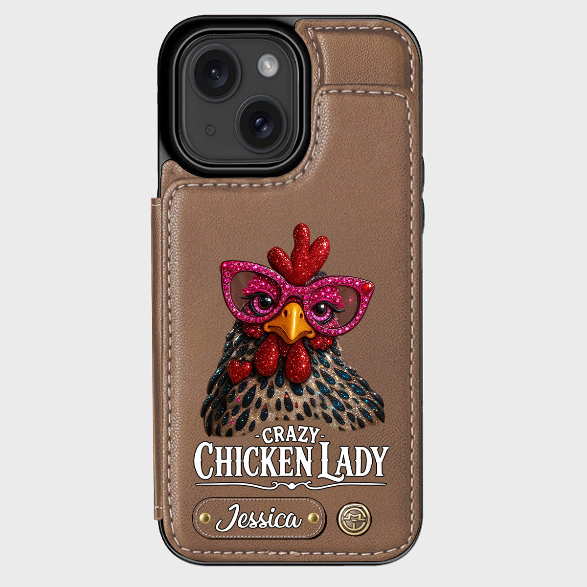 Crazy Chicken Lady - Étui portefeuille personnalisé pour téléphone avec poulet