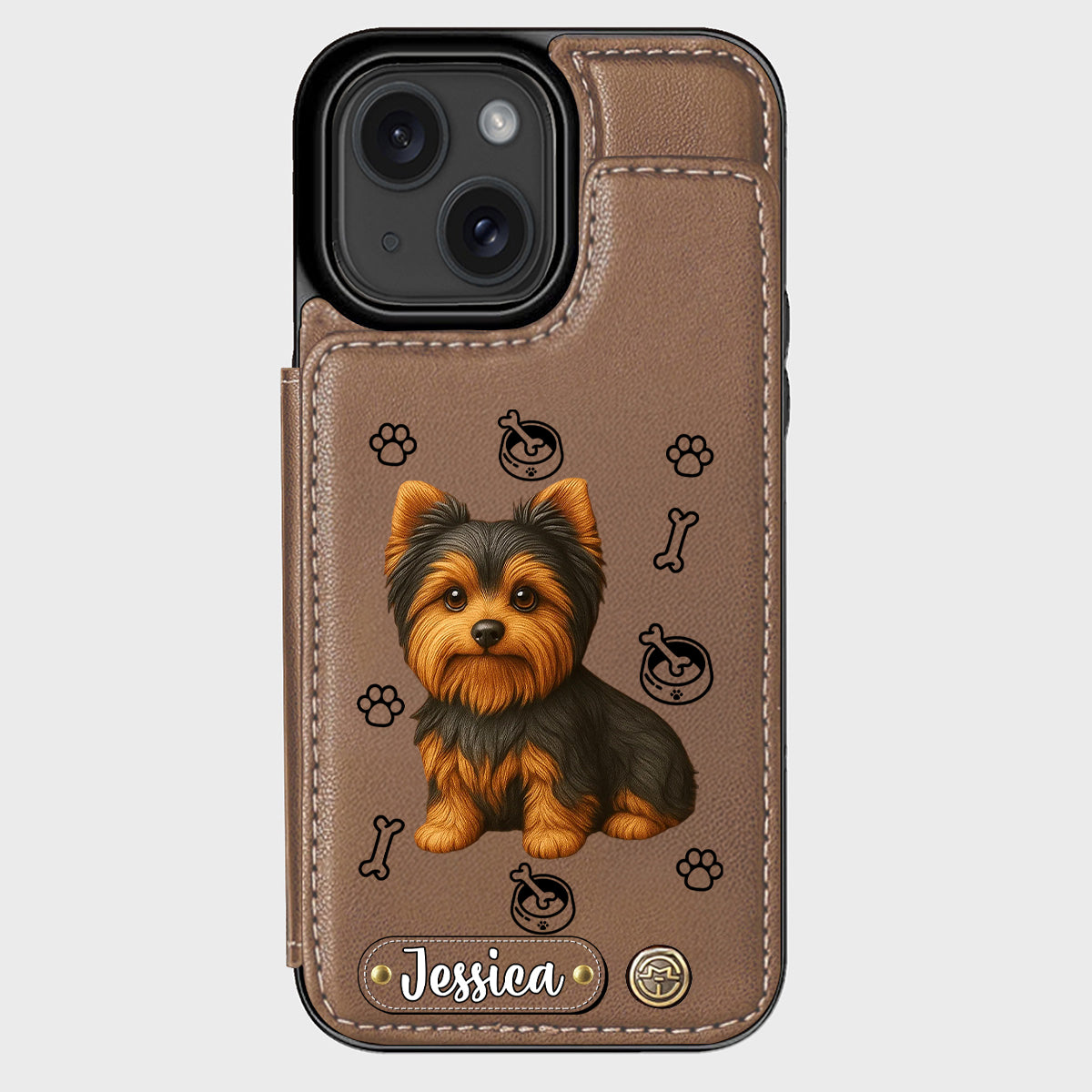 Étui portefeuille pour téléphone personnalisé Yorkshire Terrier « J’aime mon chien »