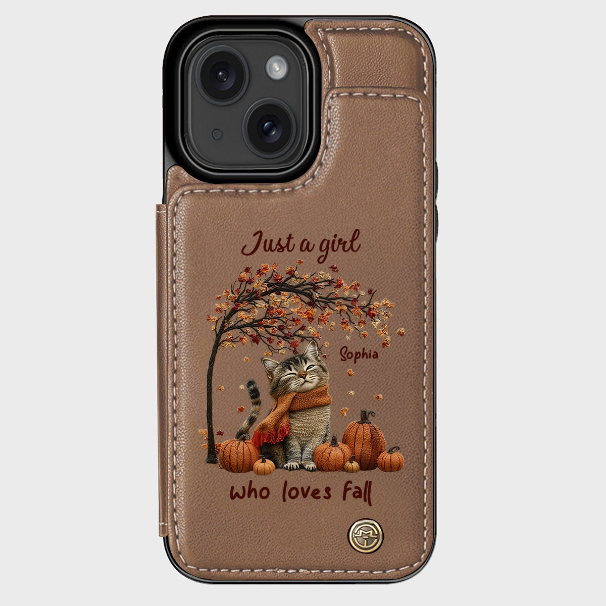 Just a Girl Who Loves Fall - Personalized Cat Wallet Phone Case