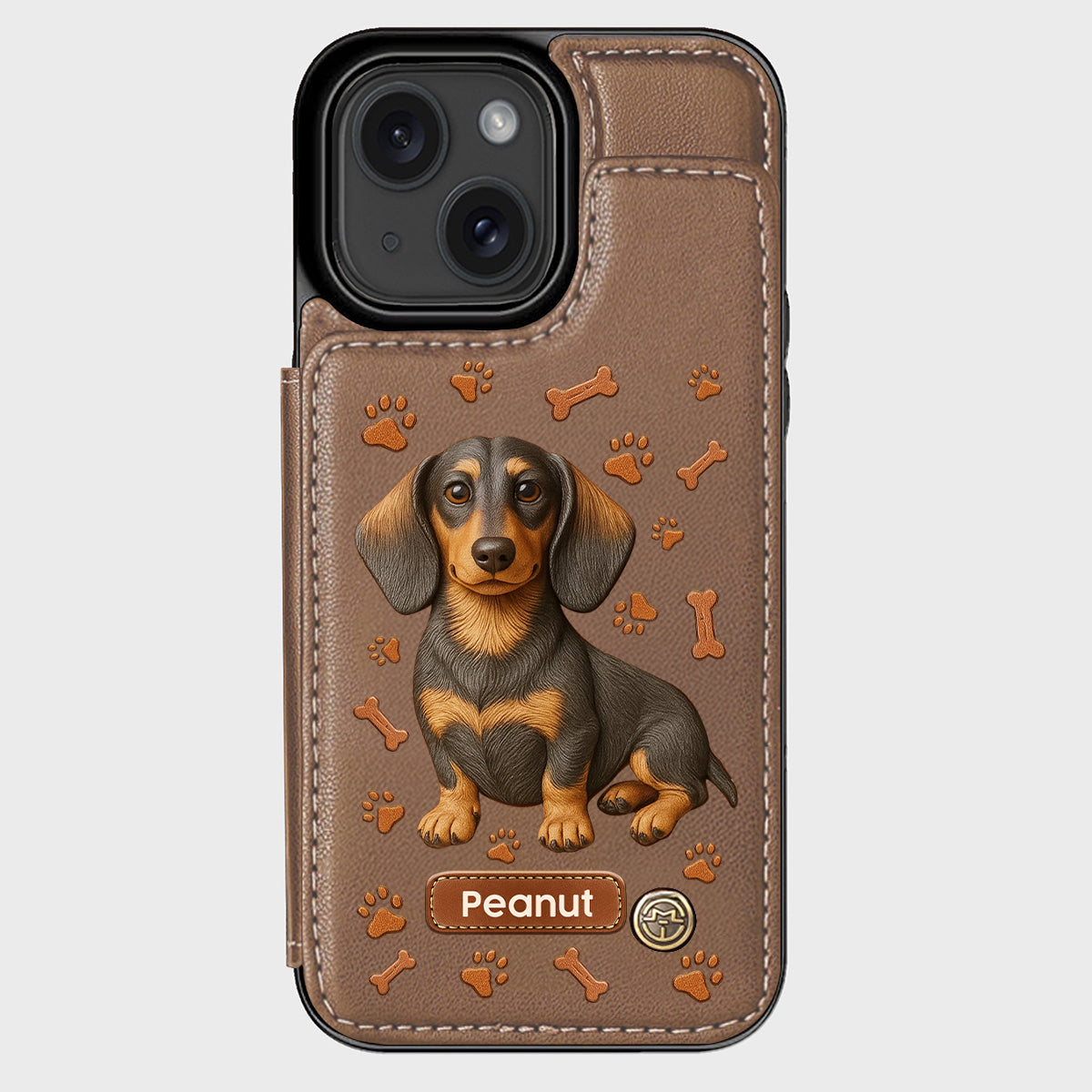 J'aime mon chien - Étui portefeuille personnalisé pour téléphone avec motif teckel