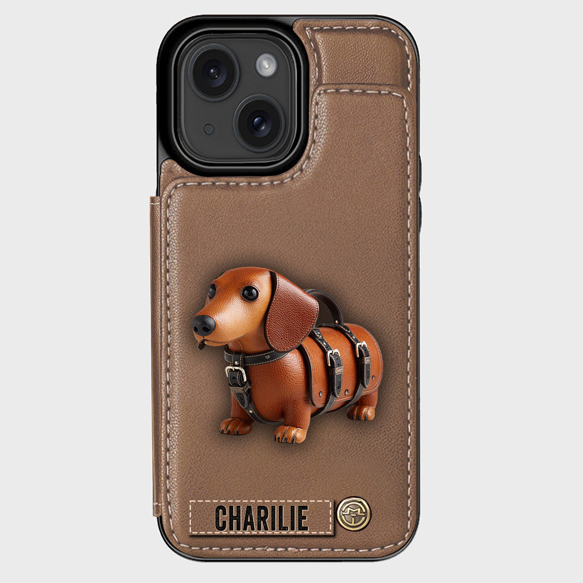 Étui portefeuille personnalisé pour téléphone avec un adorable teckel - Motif chien