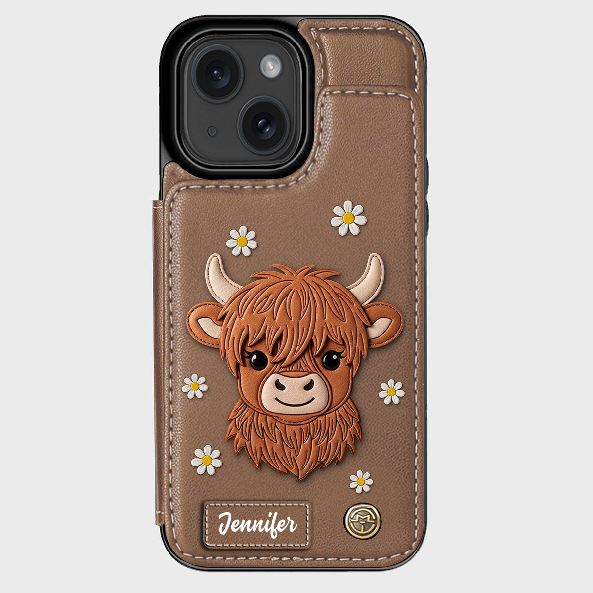 Adorable vache des Highlands - Étui portefeuille personnalisé pour téléphone avec une vache des Highlands