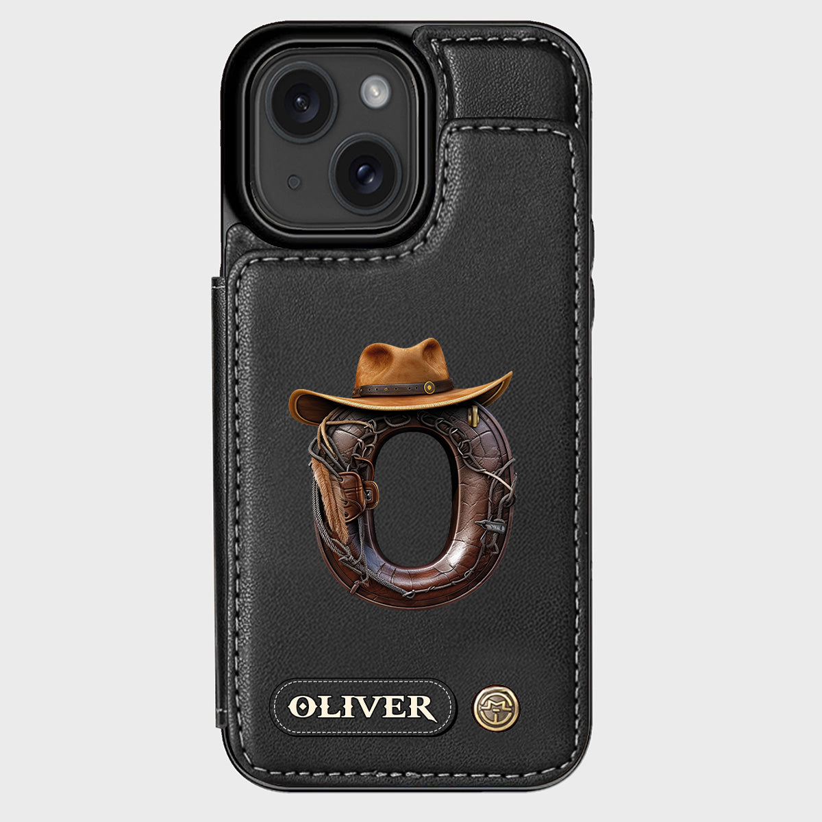 Étui portefeuille/téléphone personnalisé style western avec initiale du prénom - Cowboy/Cowgirl