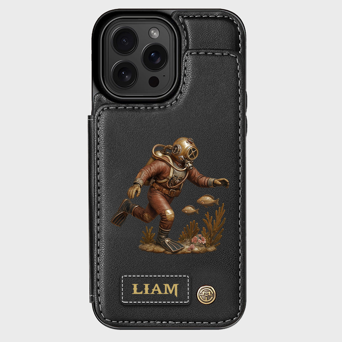 Cadeau pour les passionnés de plongée sous-marine - Étui portefeuille/téléphone personnalisé sur le thème de la plongée