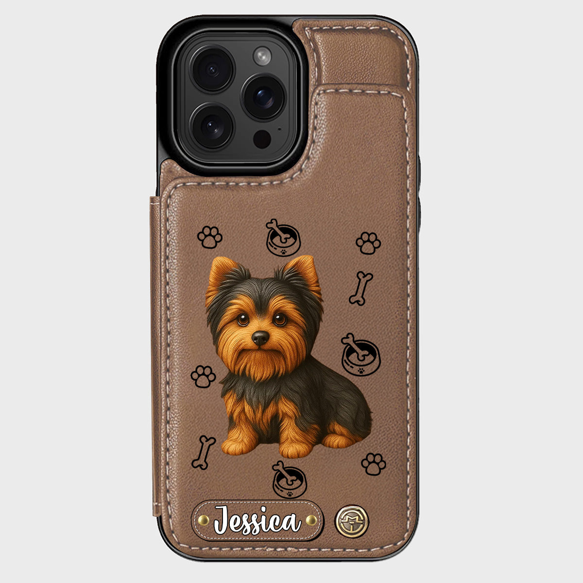 Étui portefeuille pour téléphone personnalisé Yorkshire Terrier « J’aime mon chien »