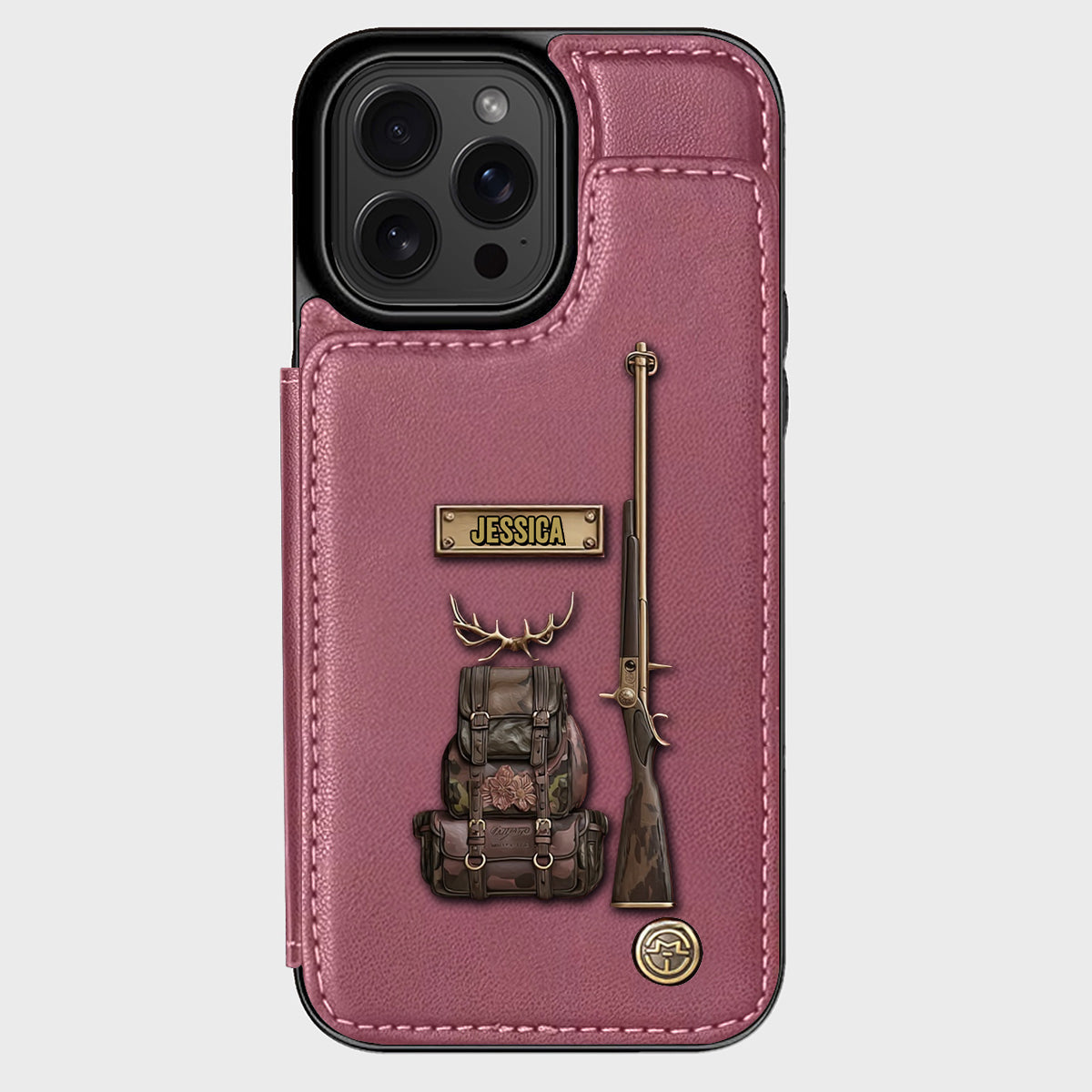 Cadeau de luxe pour chasseur - Étui portefeuille personnalisé pour téléphone sur le thème de la chasse