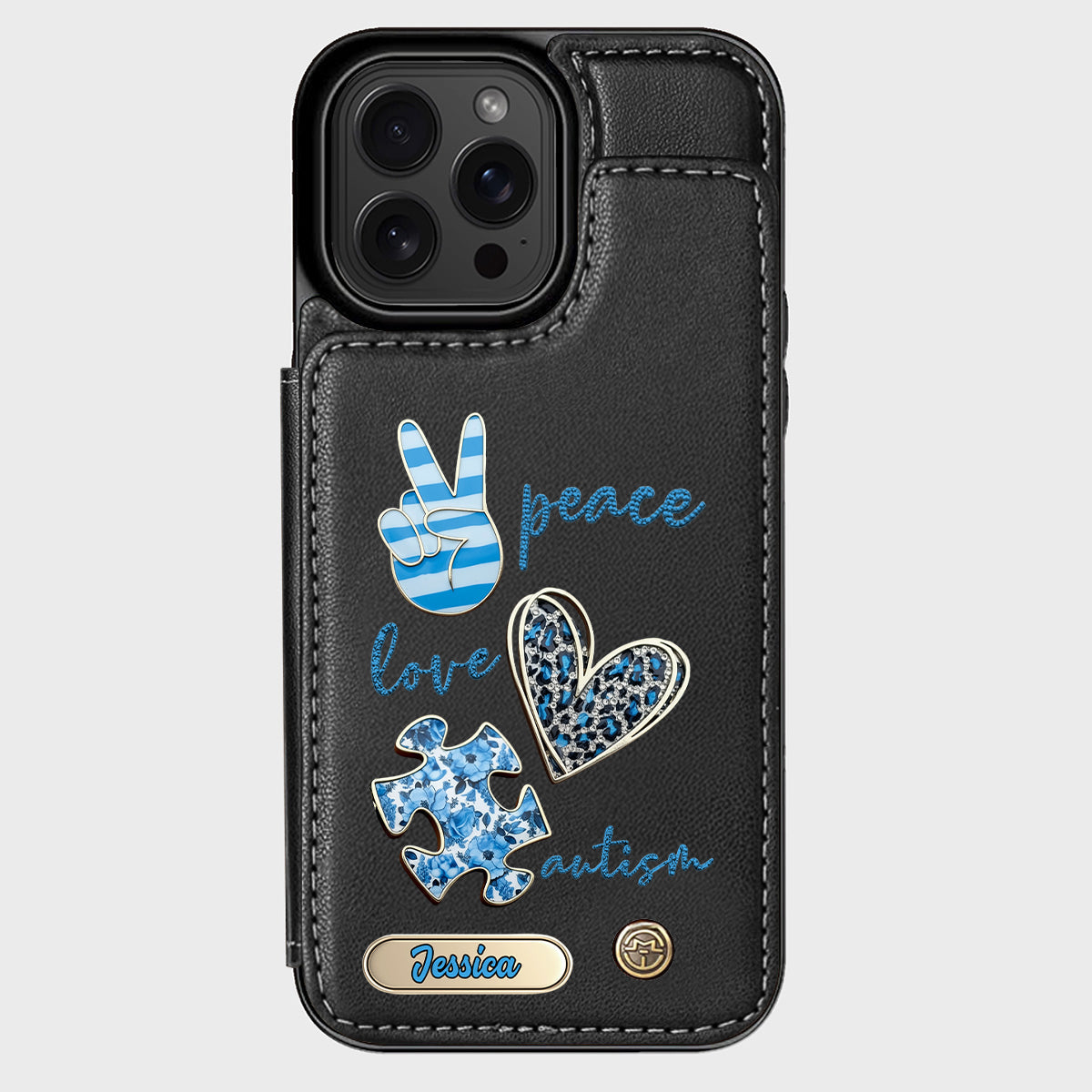 Sensibilisation à l'autisme - Étui portefeuille personnalisé pour téléphone portable