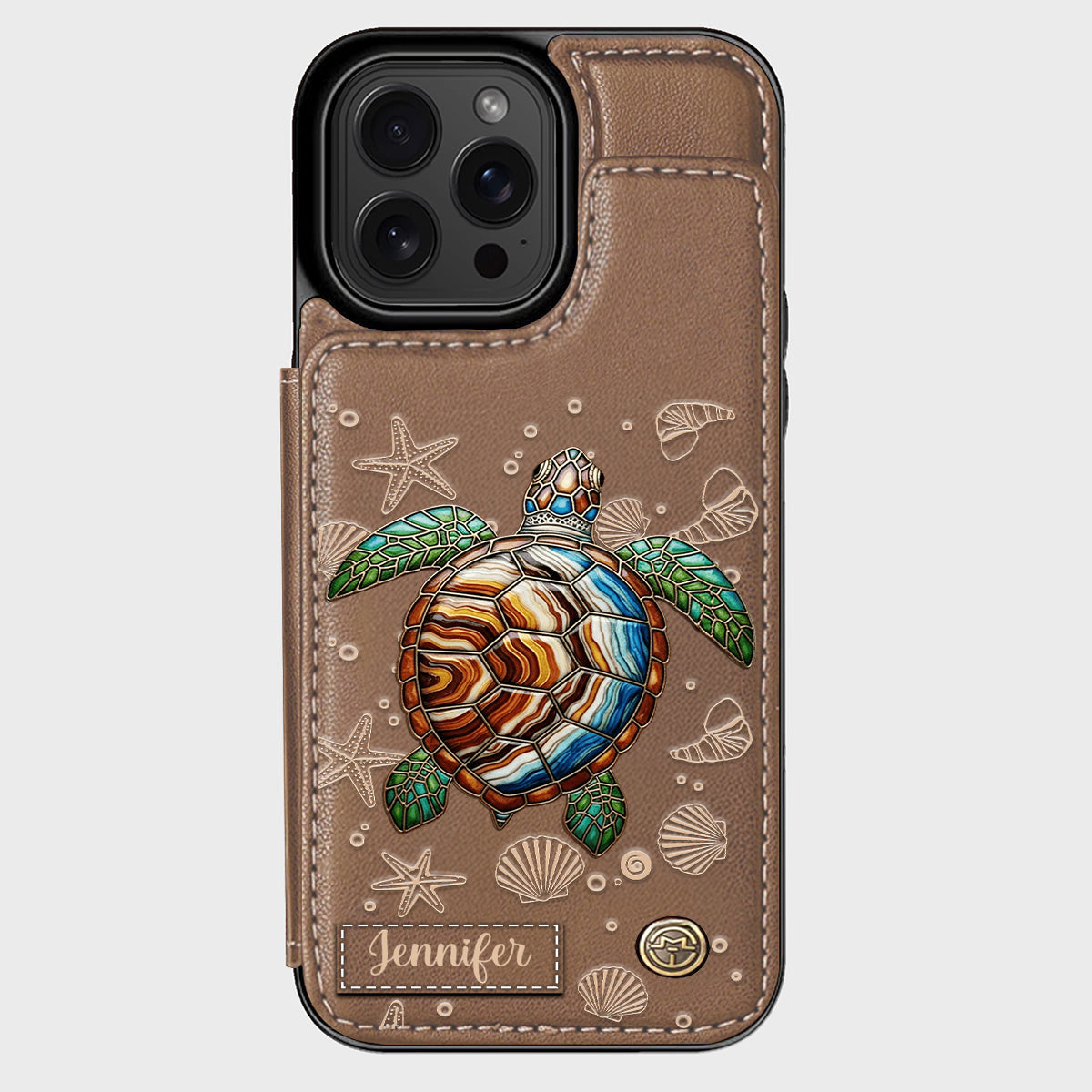 Étui portefeuille personnalisé Tortue et Mer - Étui de téléphone à motif tortue