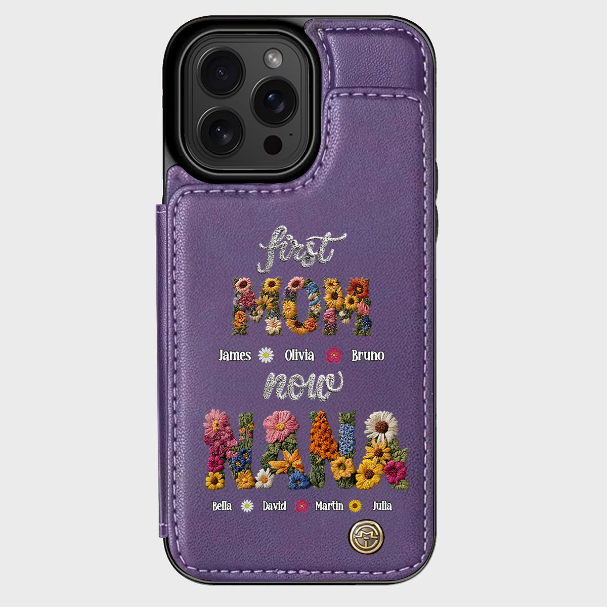 Première maman, maintenant grand-mère - Étui portefeuille personnalisé pour téléphone « Grand-mère »