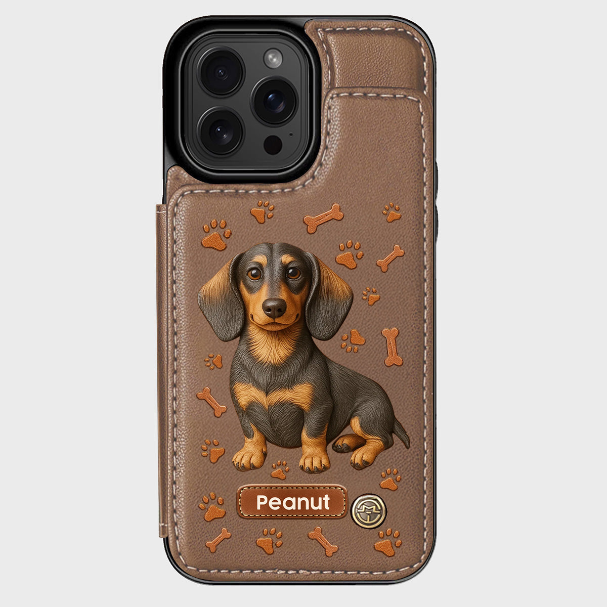 J'aime mon chien - Étui portefeuille personnalisé pour téléphone avec motif teckel