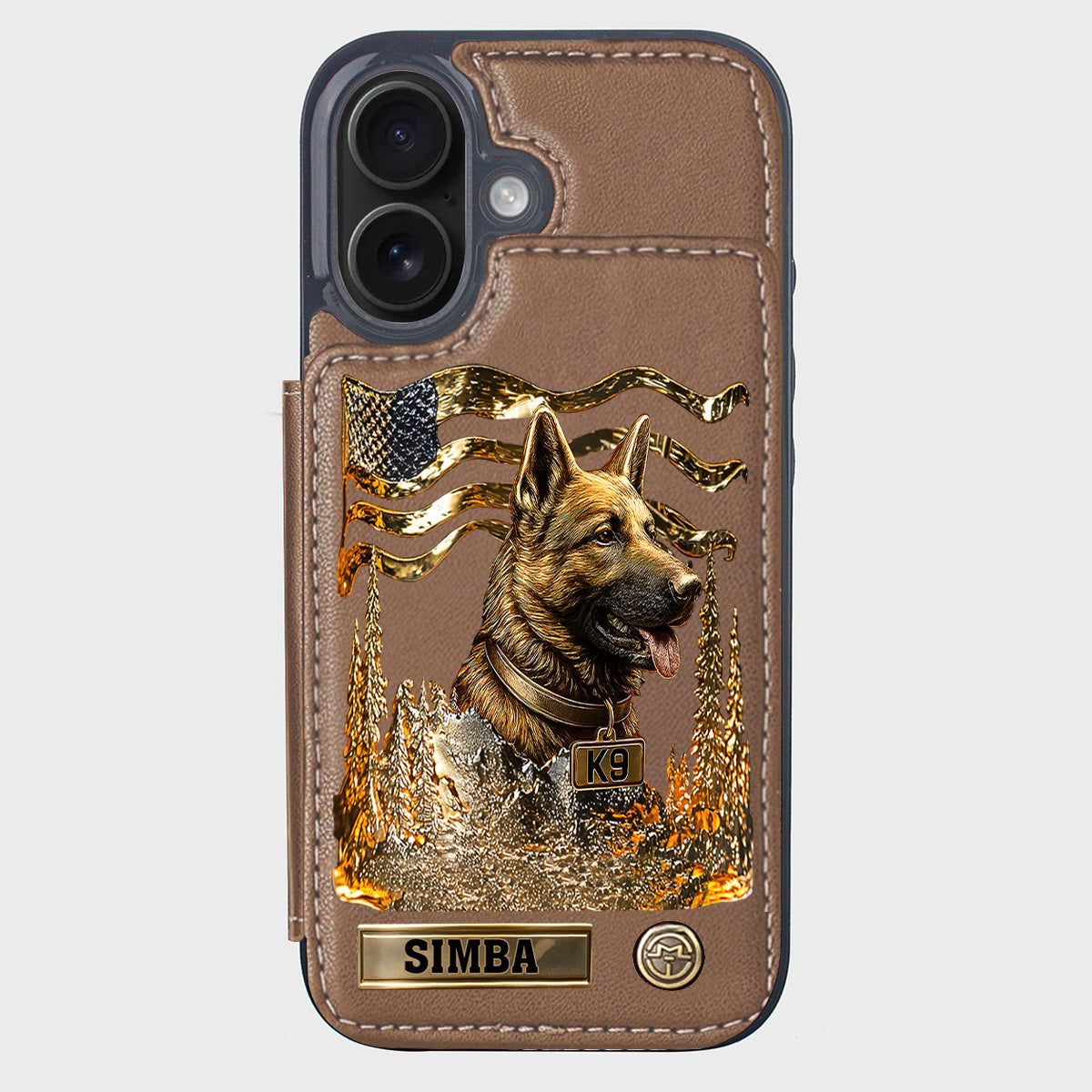 J'aime mon chien - Étui portefeuille/téléphone personnalisé avec un berger allemand