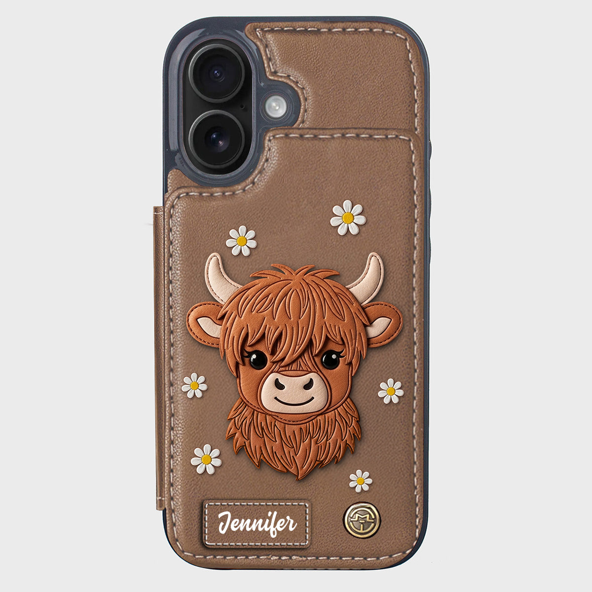 Adorable vache des Highlands - Étui portefeuille personnalisé pour téléphone avec une vache des Highlands