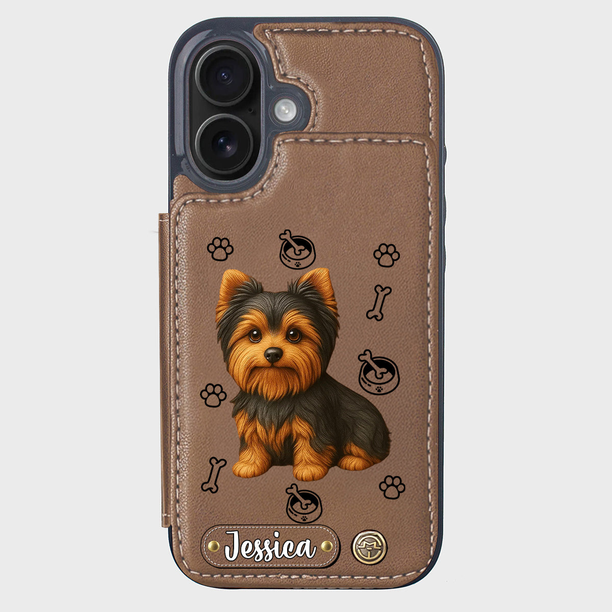 Étui portefeuille pour téléphone personnalisé Yorkshire Terrier « J’aime mon chien »