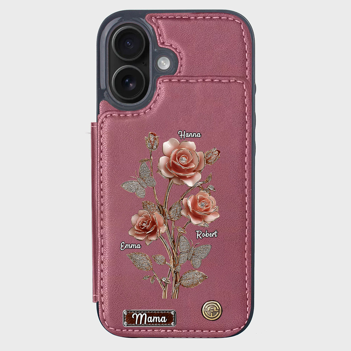 Étui portefeuille personnalisé pour téléphone portable « Mère et Roses »