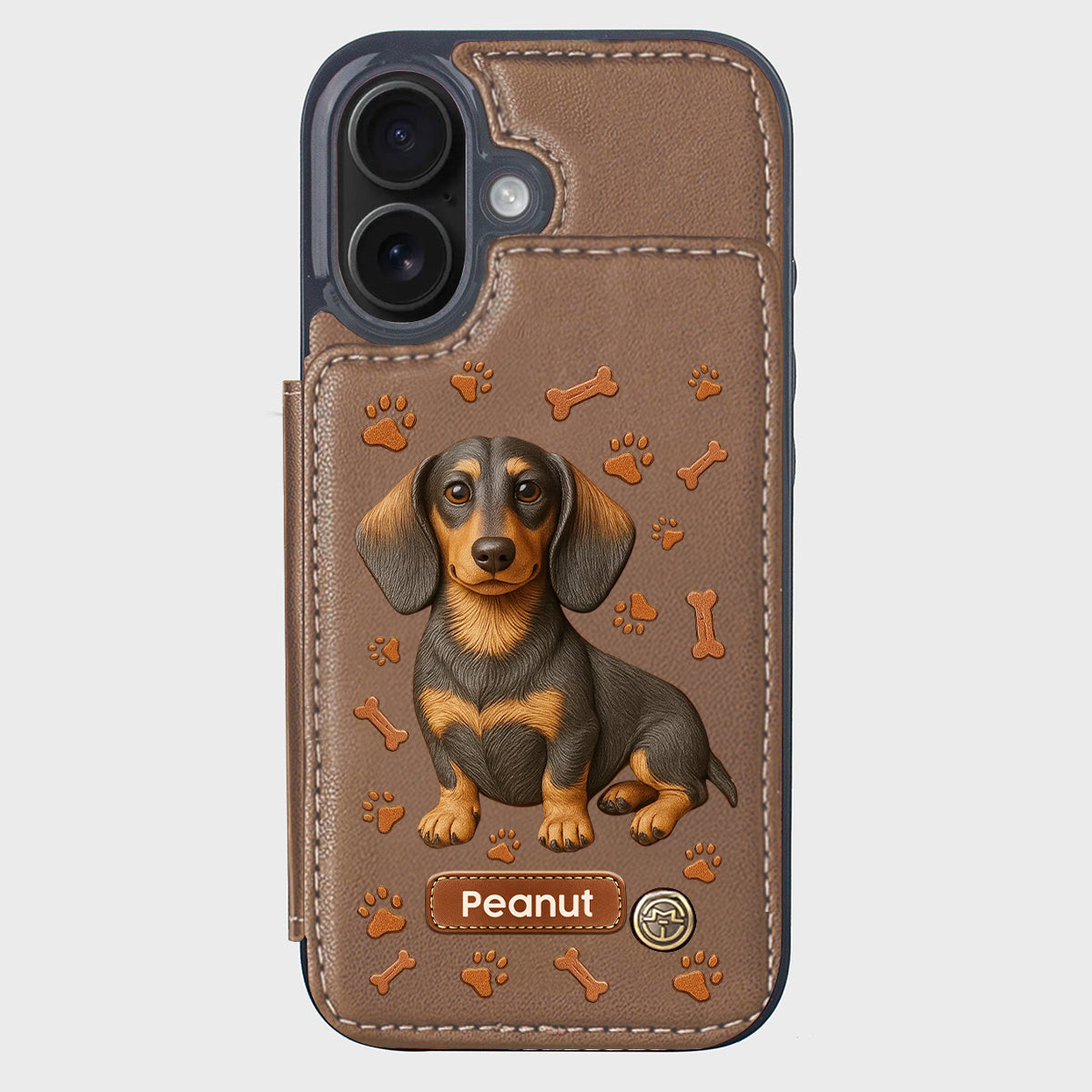 J'aime mon chien - Étui portefeuille personnalisé pour téléphone avec motif teckel