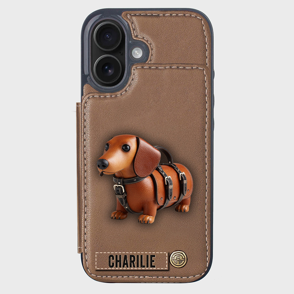 Étui portefeuille personnalisé pour téléphone avec un adorable teckel - Motif chien