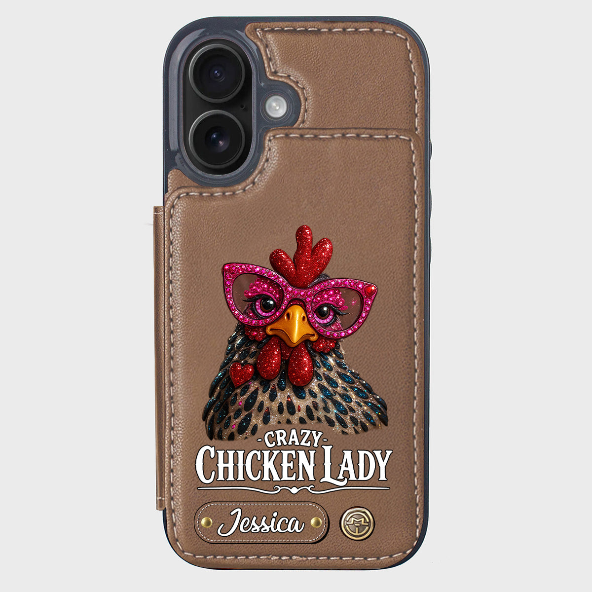 Crazy Chicken Lady - Étui portefeuille personnalisé pour téléphone avec poulet