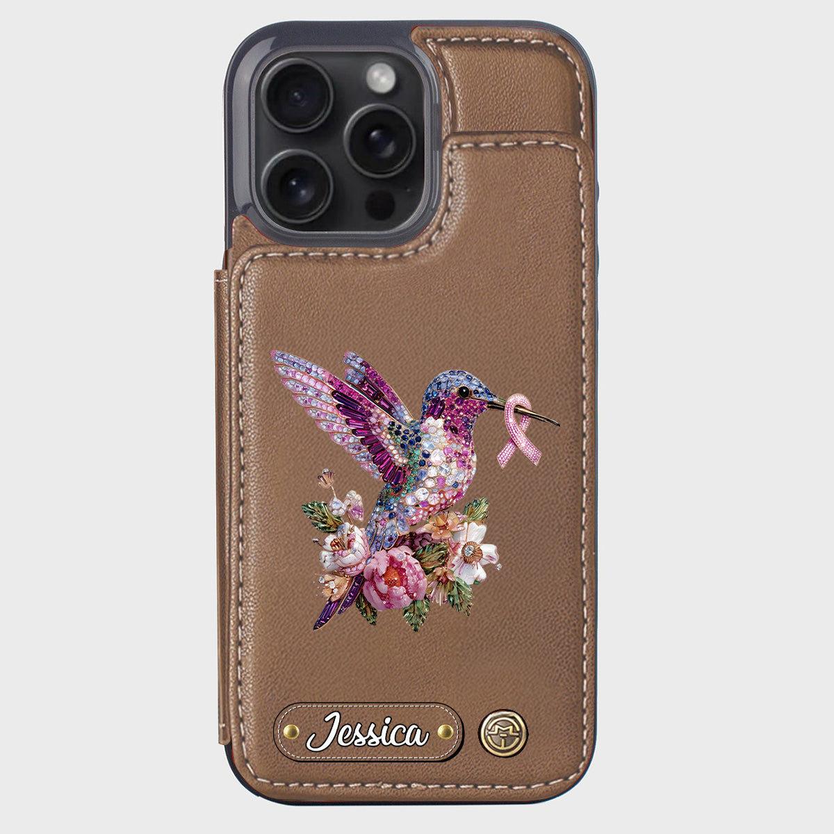 Breast Cancer Awareness Hummingbird - Personalized Breast Cancer Awareness Wallet Phone Case