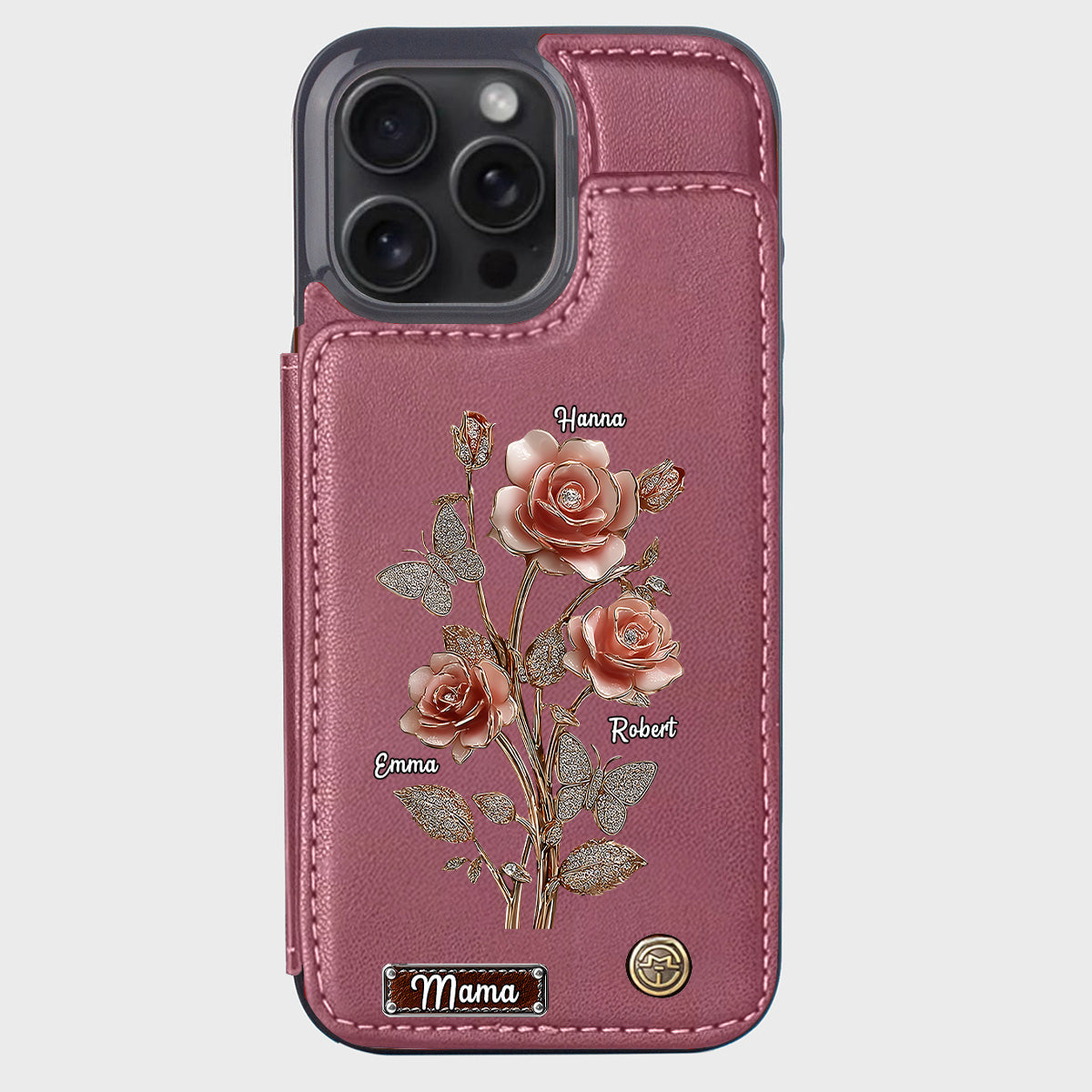 Étui portefeuille personnalisé pour téléphone portable « Mère et Roses »