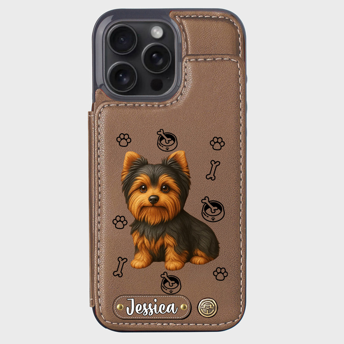 Étui portefeuille pour téléphone personnalisé Yorkshire Terrier « J’aime mon chien »