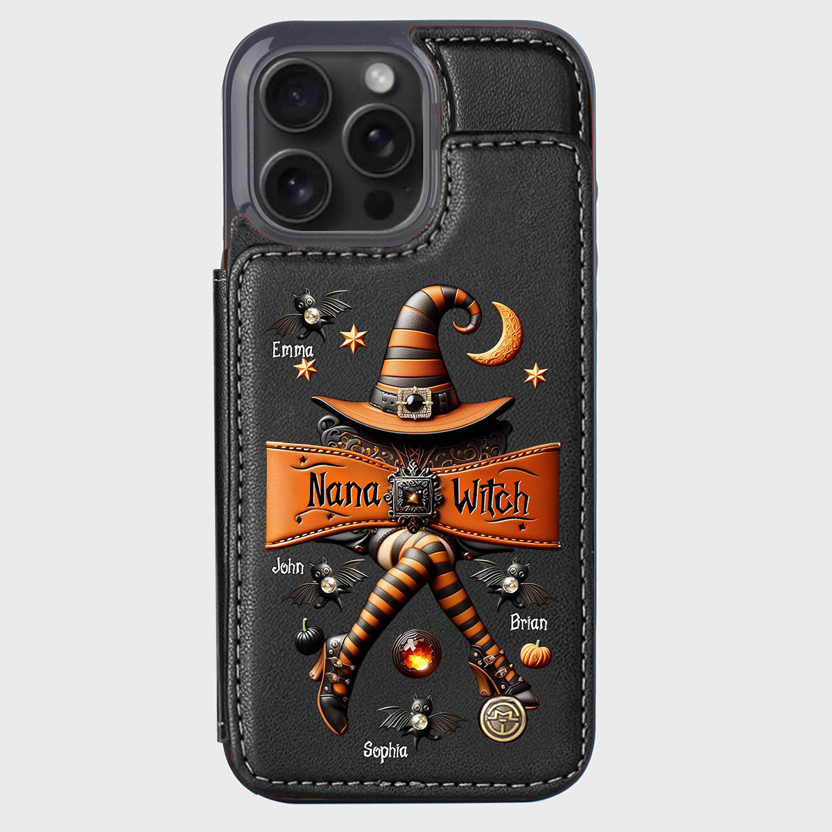 Cadeau d'Halloween pour grand-mère, maman sorcière - Étui portefeuille personnalisé pour téléphone