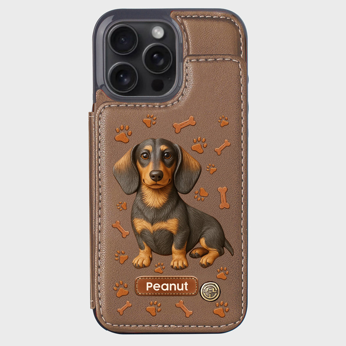 J'aime mon chien - Étui portefeuille personnalisé pour téléphone avec motif teckel