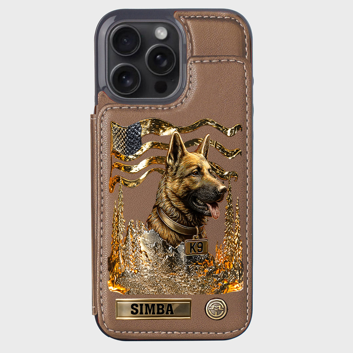 J'aime mon chien - Étui portefeuille/téléphone personnalisé avec un berger allemand