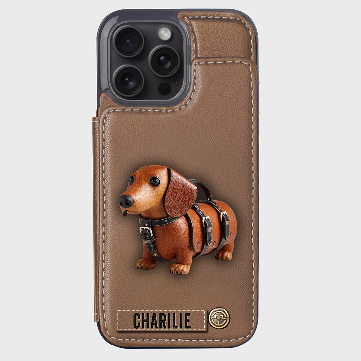 Étui portefeuille personnalisé pour téléphone avec un adorable teckel - Motif chien