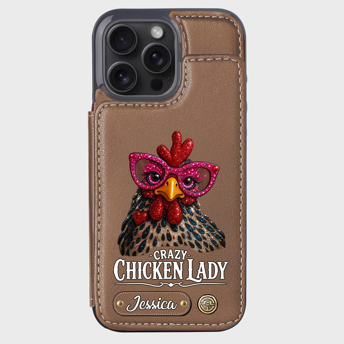 Crazy Chicken Lady - Étui portefeuille personnalisé pour téléphone avec poulet