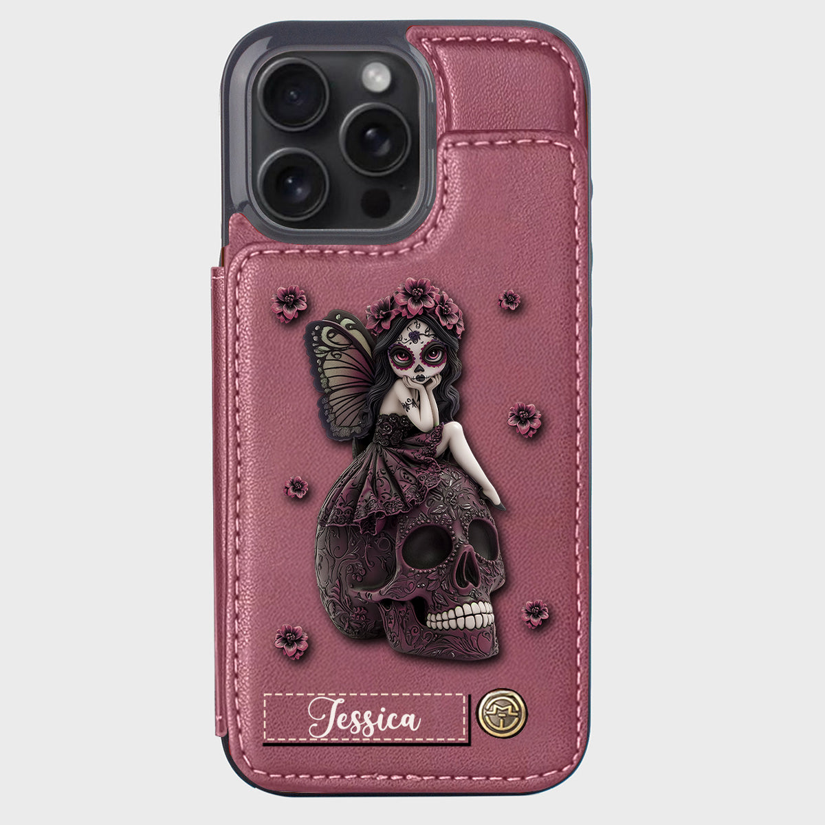 Beautiful Gothic Fairy Girl - Personalized Skull Wallet Phone Case