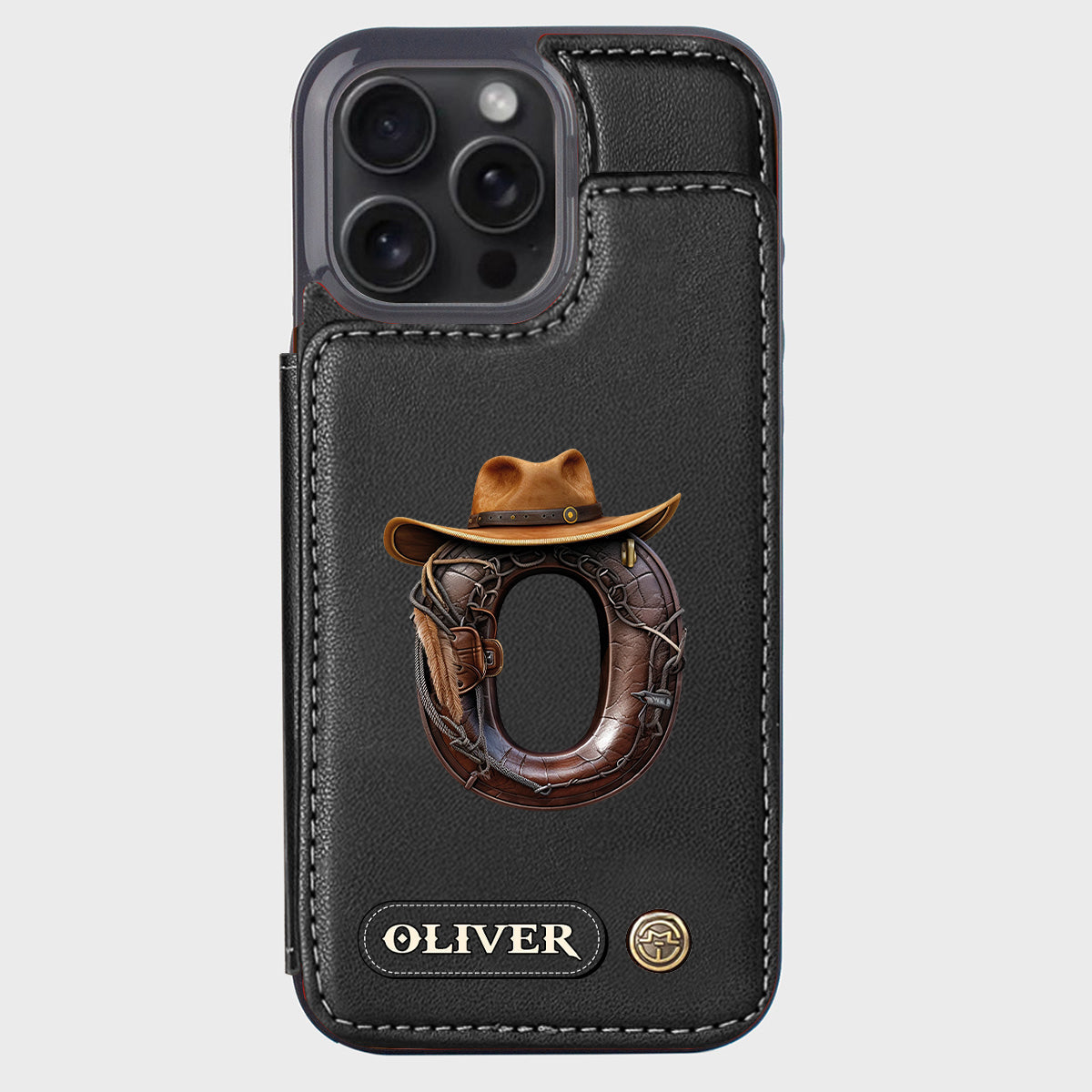 Étui portefeuille/téléphone personnalisé style western avec initiale du prénom - Cowboy/Cowgirl