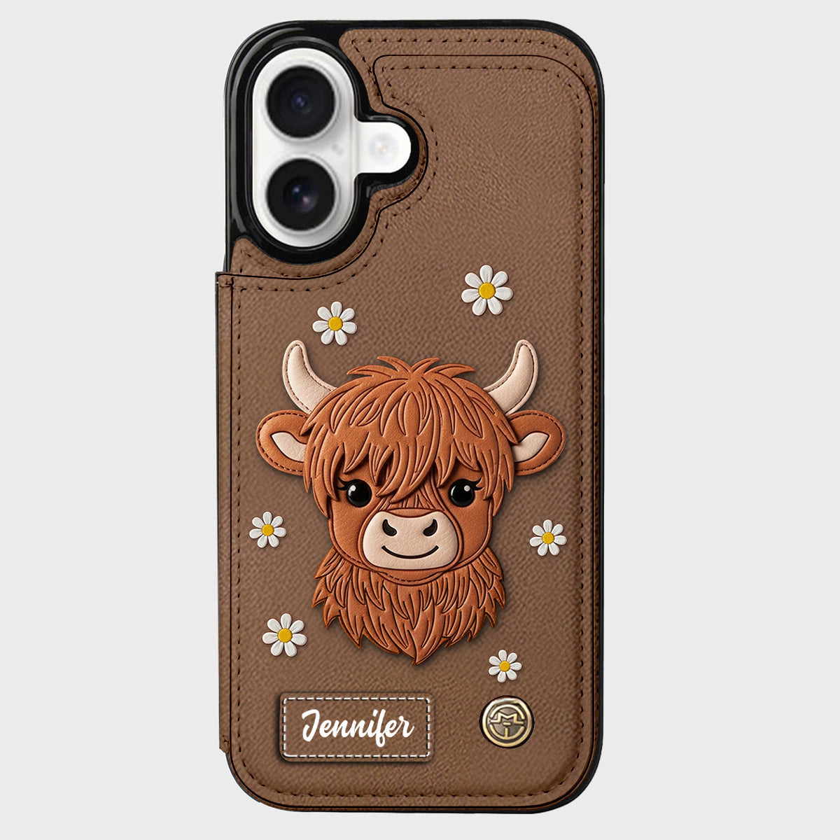 Adorable vache des Highlands - Étui portefeuille personnalisé pour téléphone avec une vache des Highlands