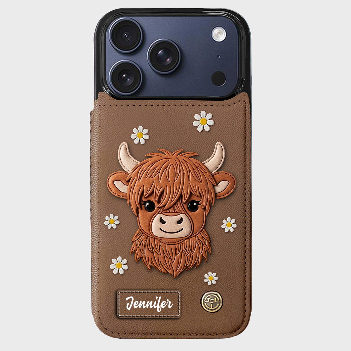 Adorable vache des Highlands - Étui portefeuille personnalisé pour téléphone avec une vache des Highlands