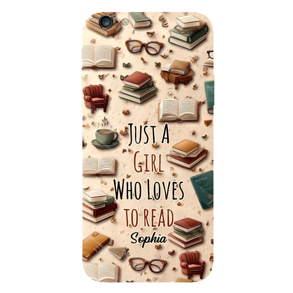 Coque de téléphone personnalisée « Juste une fille qui aime lire » avec un livre imprimé intégralement