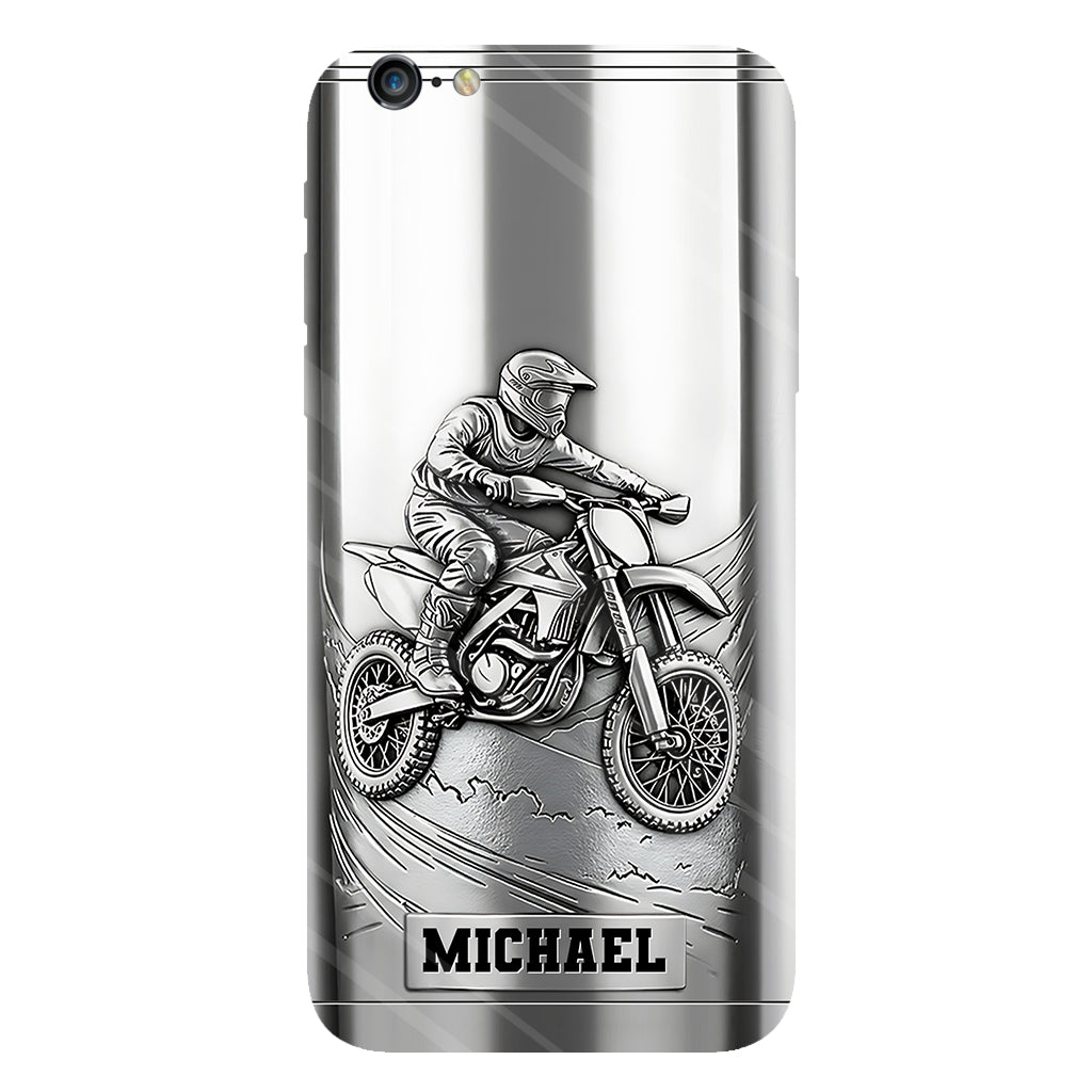 Coque de téléphone personnalisée motif motocross/cross métallisée - Coque de téléphone imprimée intégralement sur le thème du motocross