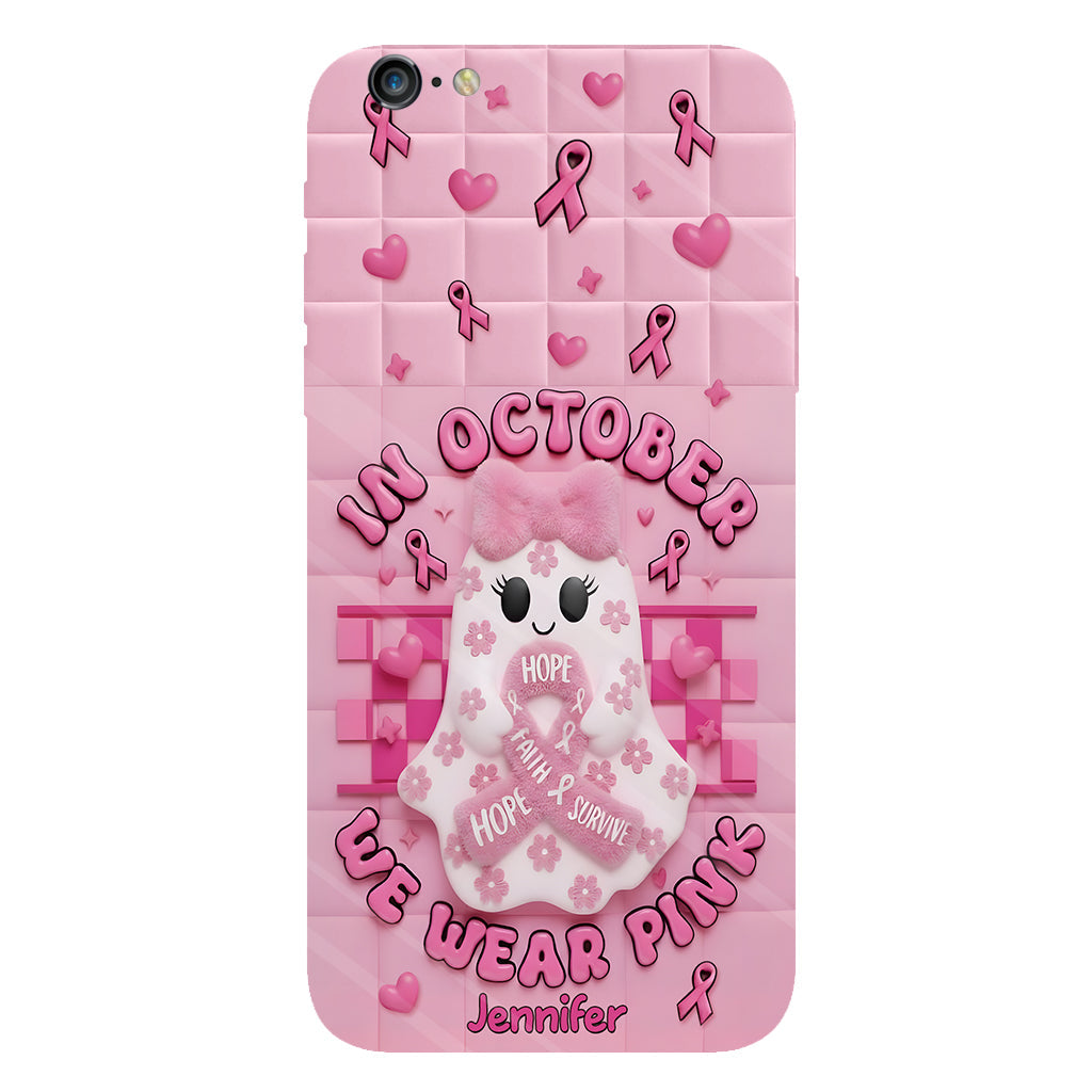 Coque de téléphone personnalisée avec un adorable fantôme et un message de sensibilisation au cancer du sein - Coque de téléphone imprimée intégralement pour la sensibilisation au cancer du sein