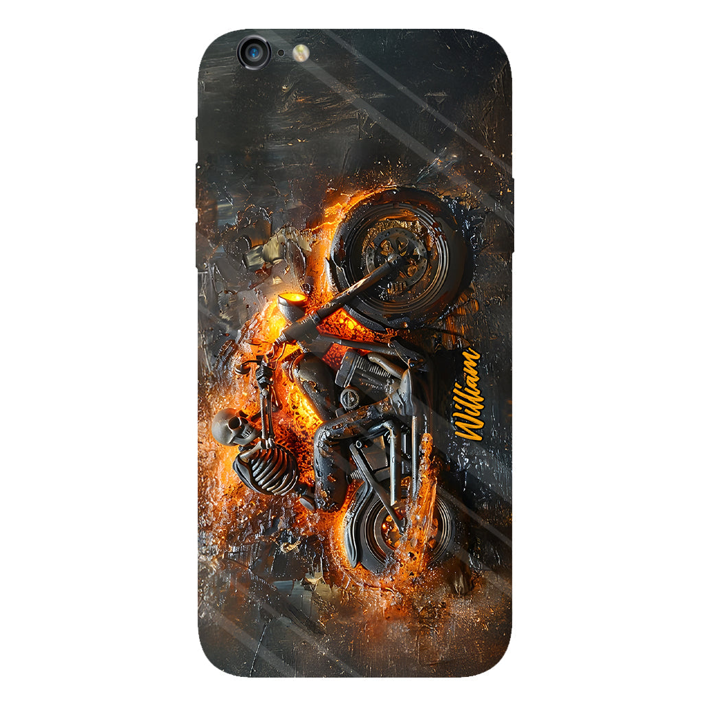 Skeleton Riding Flaming Motorcycle - Personalized Biker Full Print Phone Case