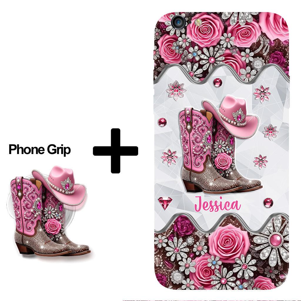 Bottes de cowgirl - Coque de téléphone personnalisée avec imprimé intégral cowgirl et support pour téléphone