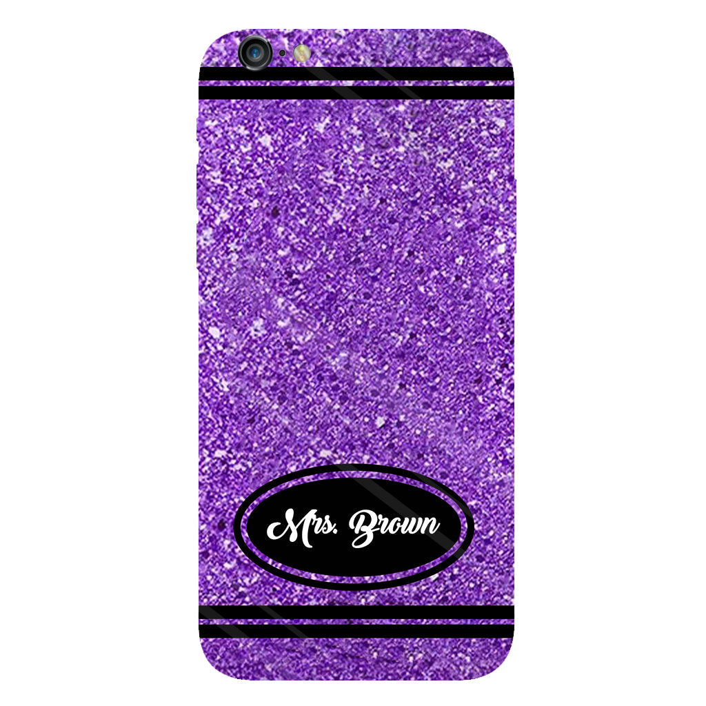 Coque de téléphone et support pour téléphone personnalisés avec motif crayon à paillettes artificielles - Design crayon à paillettes artificielles - Impression intégrale - Motif pour enseignant