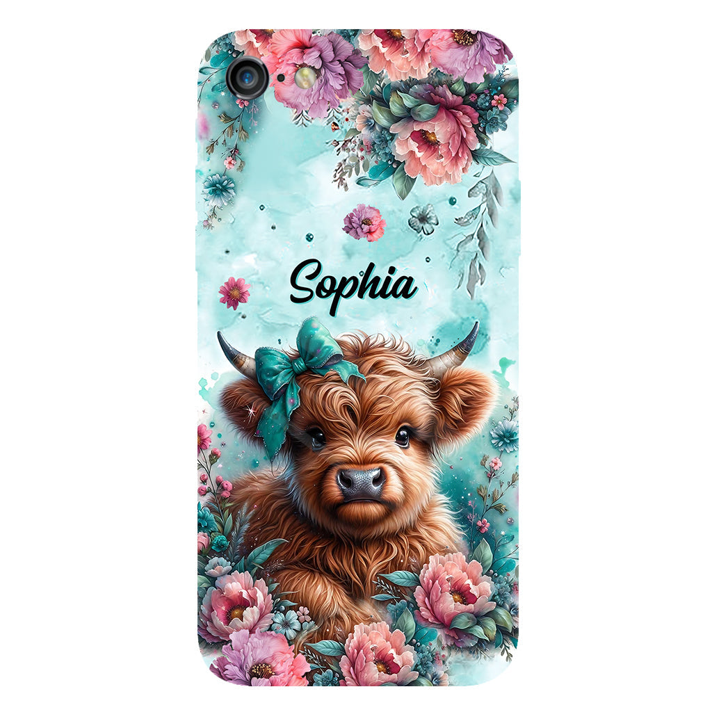 Coque de téléphone personnalisée avec imprimé intégral « Bébé vache des Highlands »