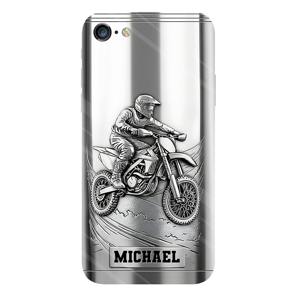 Coque de téléphone personnalisée motif motocross/cross métallisée - Coque de téléphone imprimée intégralement sur le thème du motocross
