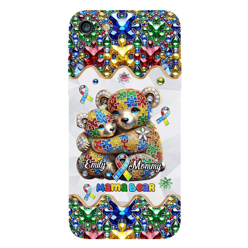 Coque de téléphone personnalisée « Maman Ours » pour la sensibilisation à l'autisme (avec impression intégrale)