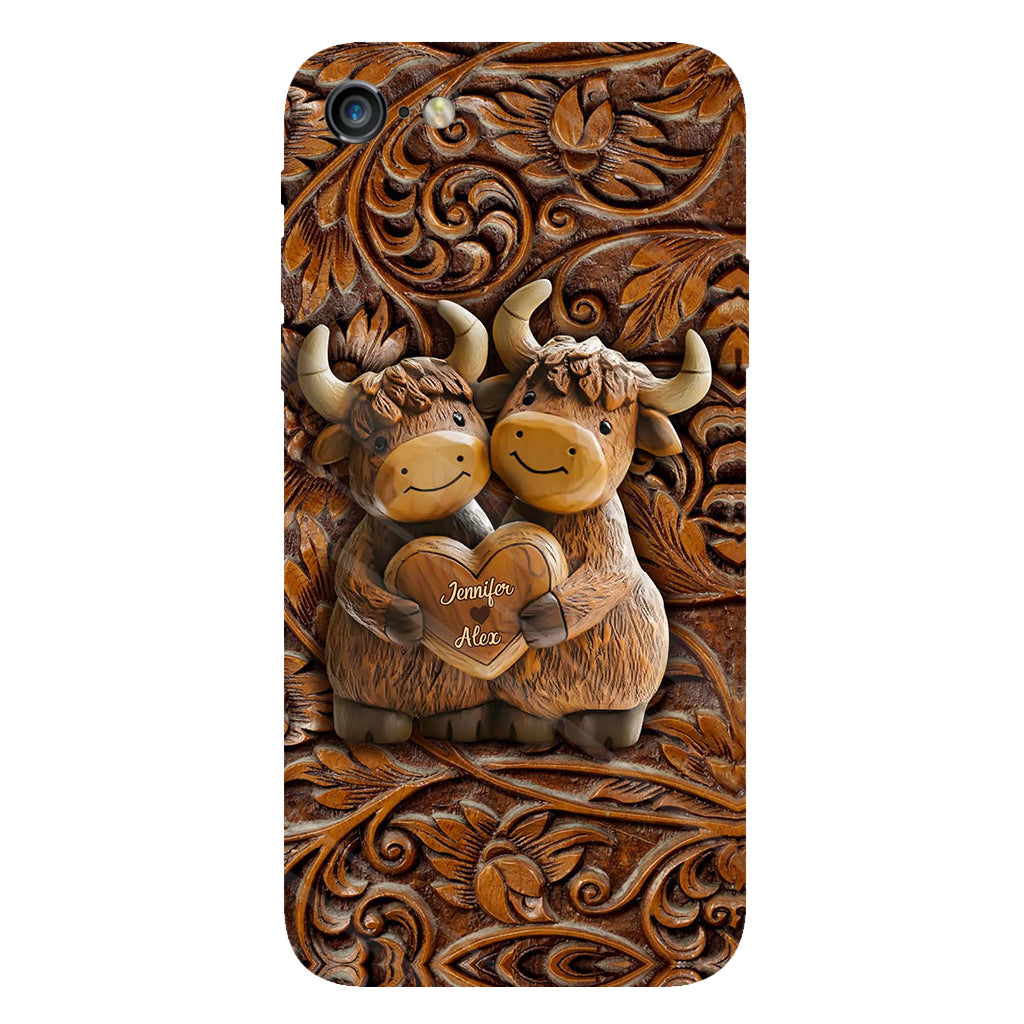 Couple de vaches des Highlands mignon - Coque de téléphone personnalisée avec imprimé intégral de vaches des Highlands