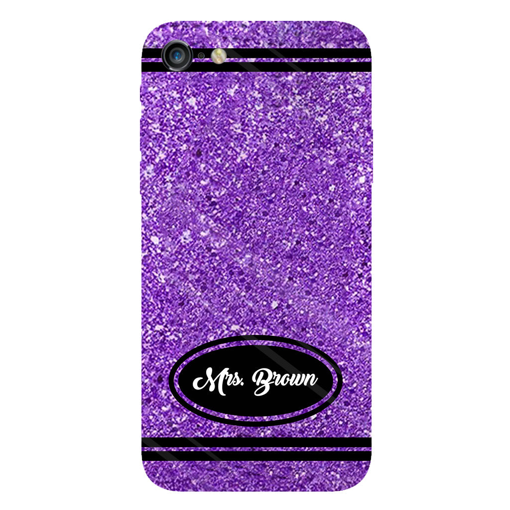 Coque de téléphone et support pour téléphone personnalisés avec motif crayon à paillettes artificielles - Design crayon à paillettes artificielles - Impression intégrale - Motif pour enseignant