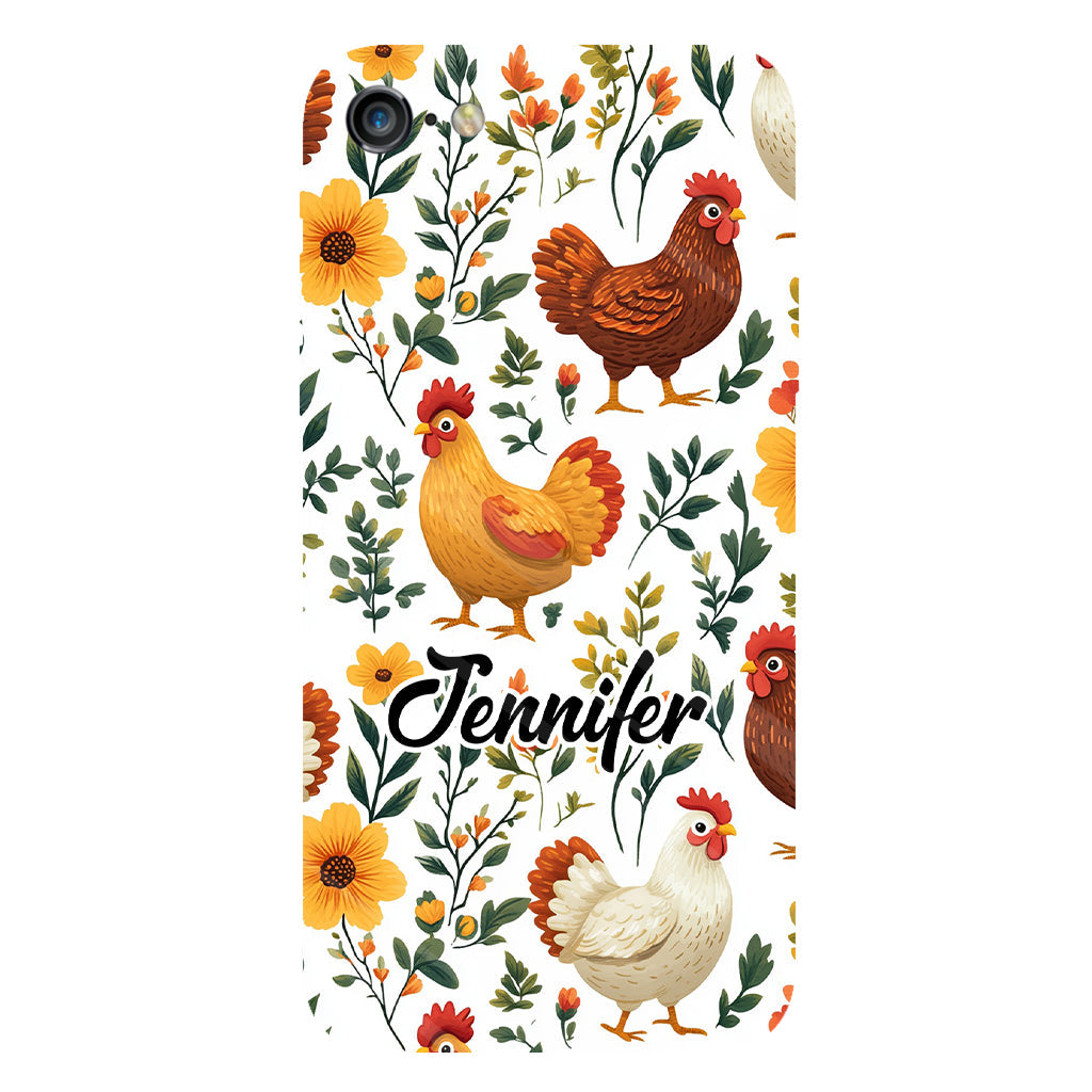 Coque de téléphone personnalisée avec motif de poules fleuries mignonnes - Coque de téléphone imprimée avec des poules - Motifs de poules - Mignonnes