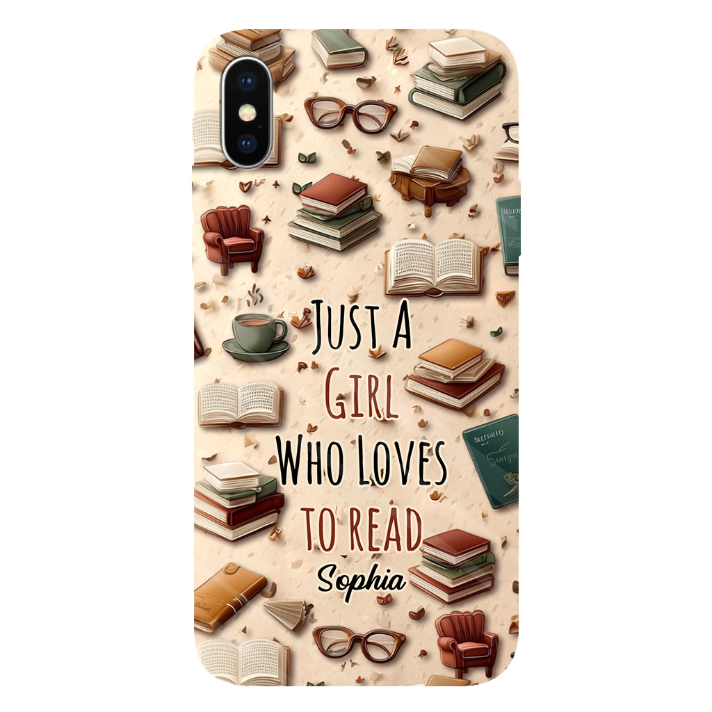 Coque de téléphone personnalisée « Juste une fille qui aime lire » avec un livre imprimé intégralement