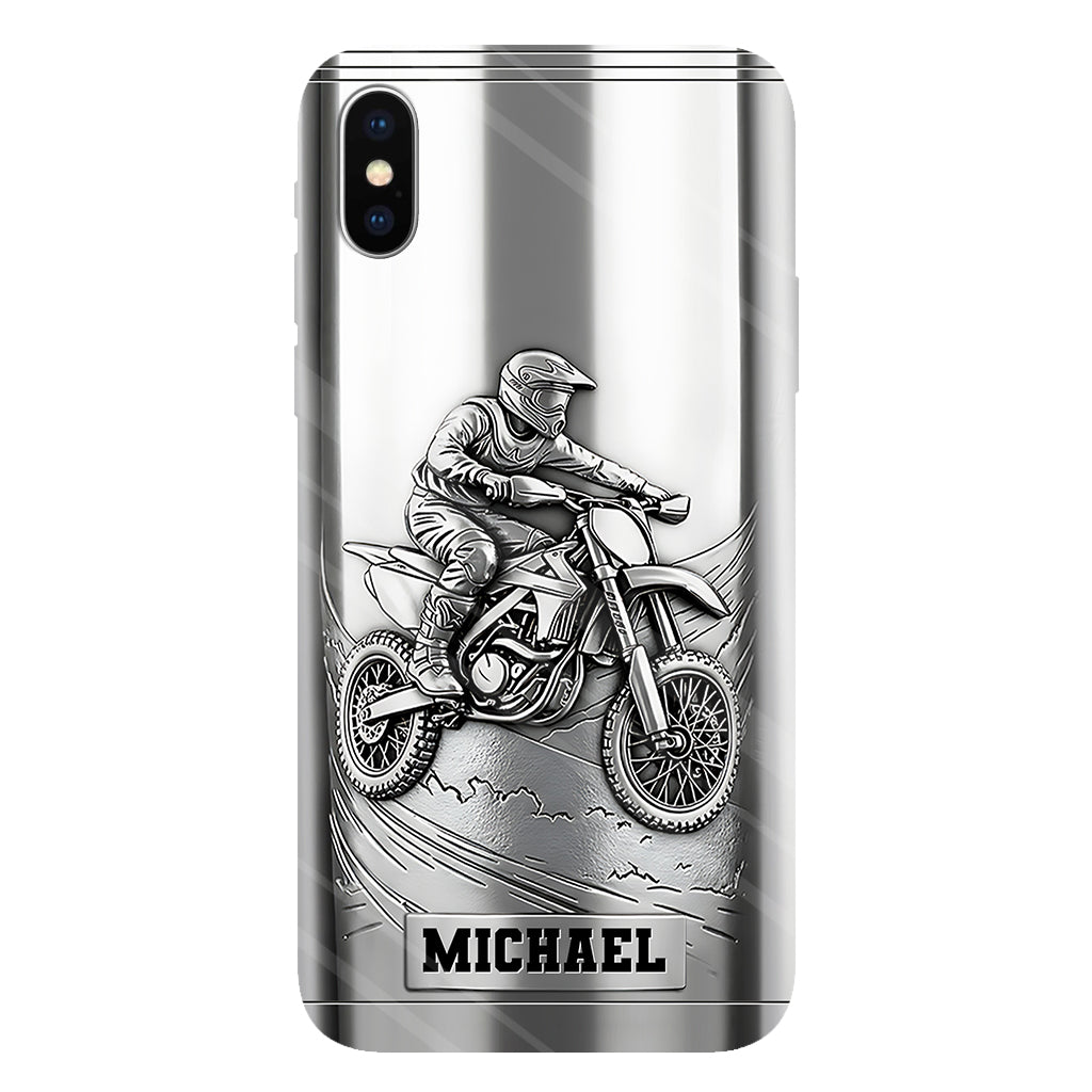 Coque de téléphone personnalisée motif motocross/cross métallisée - Coque de téléphone imprimée intégralement sur le thème du motocross