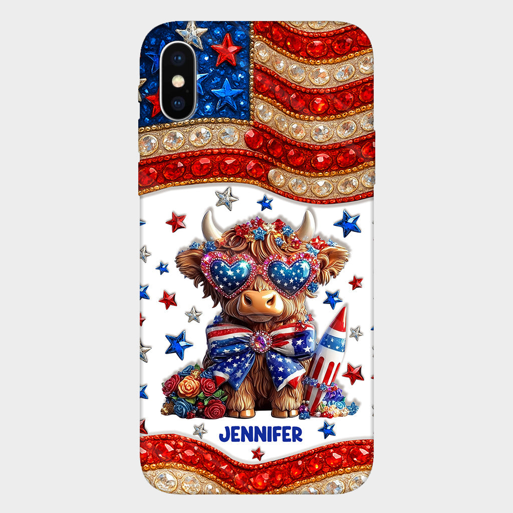 July 4th America - Personalized Highland Cow Full Print Phone Case